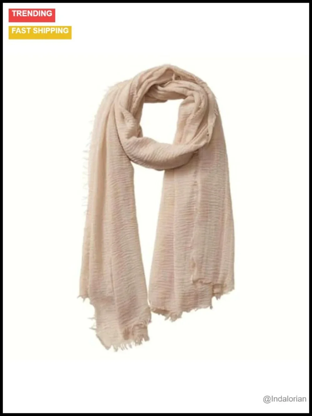 Cotton Blend Vintage Soft Scarf with Fringed Edges 70x35 Inches